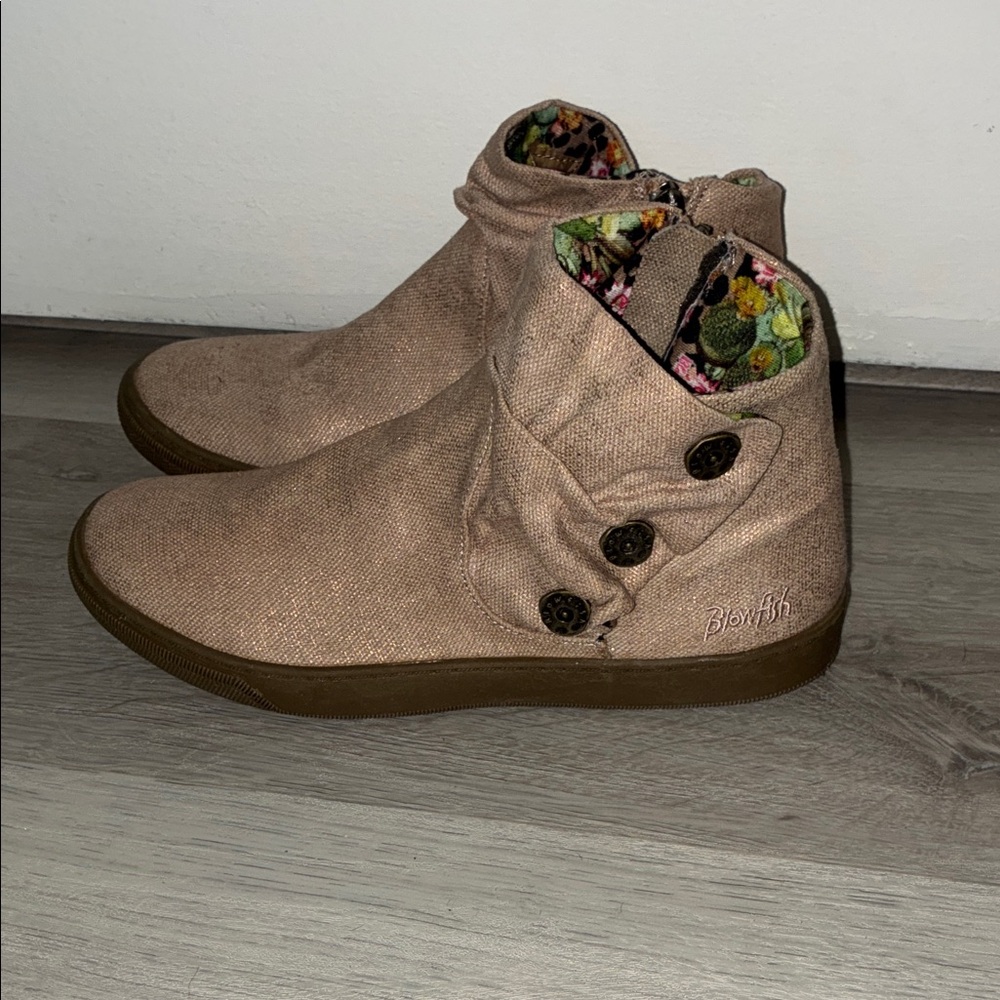 Blowfish Malibu Rose Gold Ankle Boots with Floral Accent